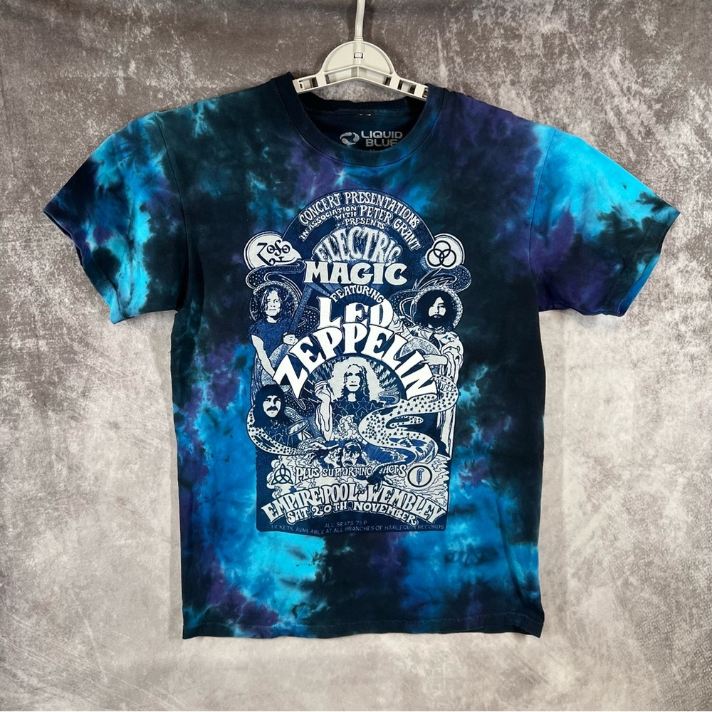 Liquid Blue LED Zeppelin Shirt Mens Medium Blue Tie Dyed Wembley 71 Rock Band